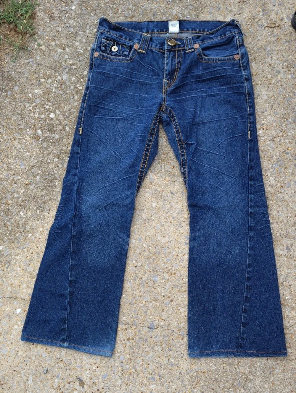 True Religion Big T Joey Y2K Indigo Blue Bootcut Jeans with Signature Pocket